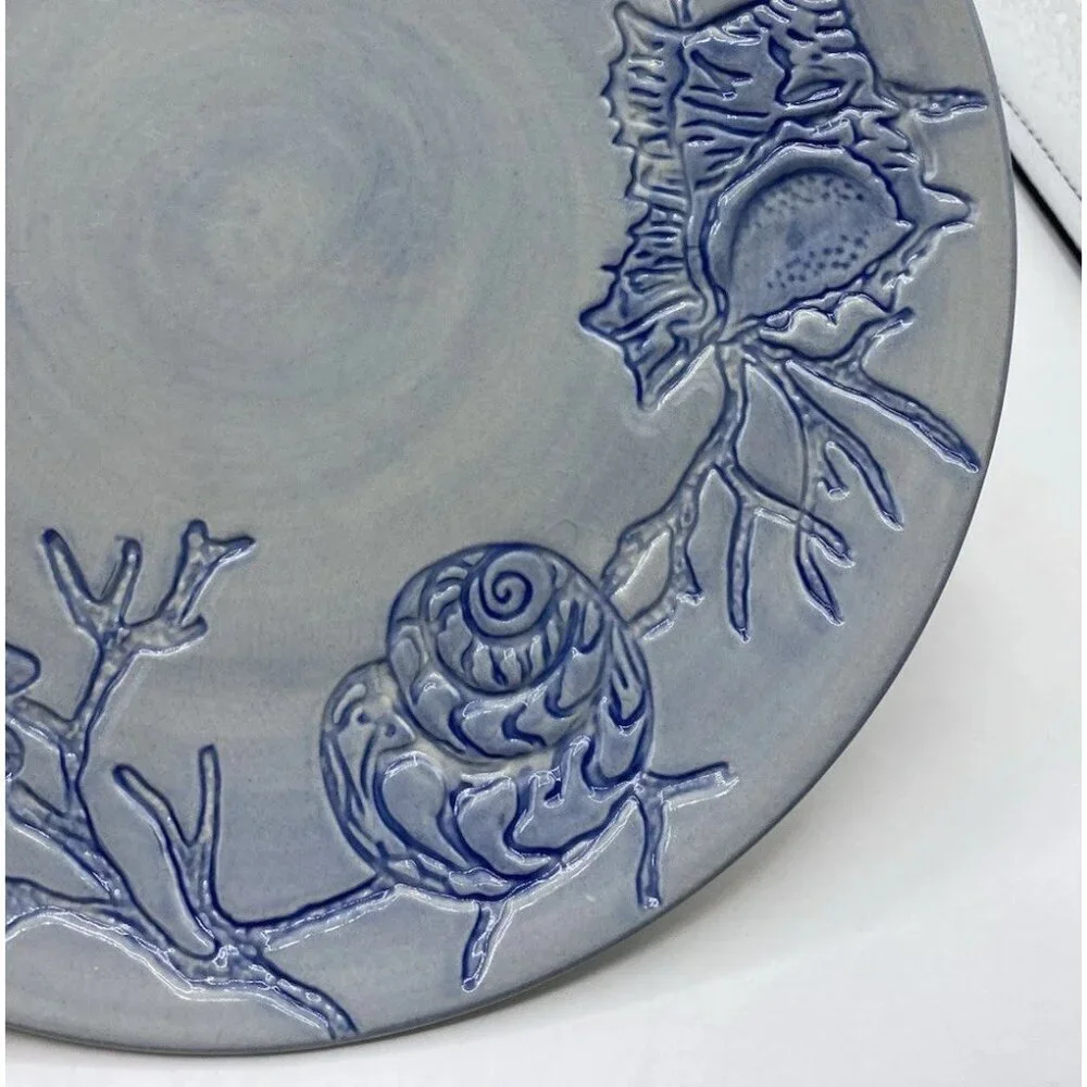 Pottery Barn Salad Plate Dessert Blue Shell Ocean Beach Coastal Coral  8